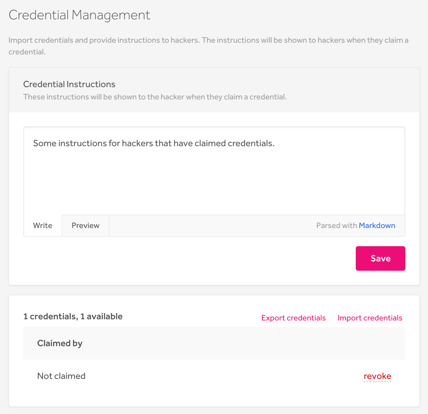 Credential management settings