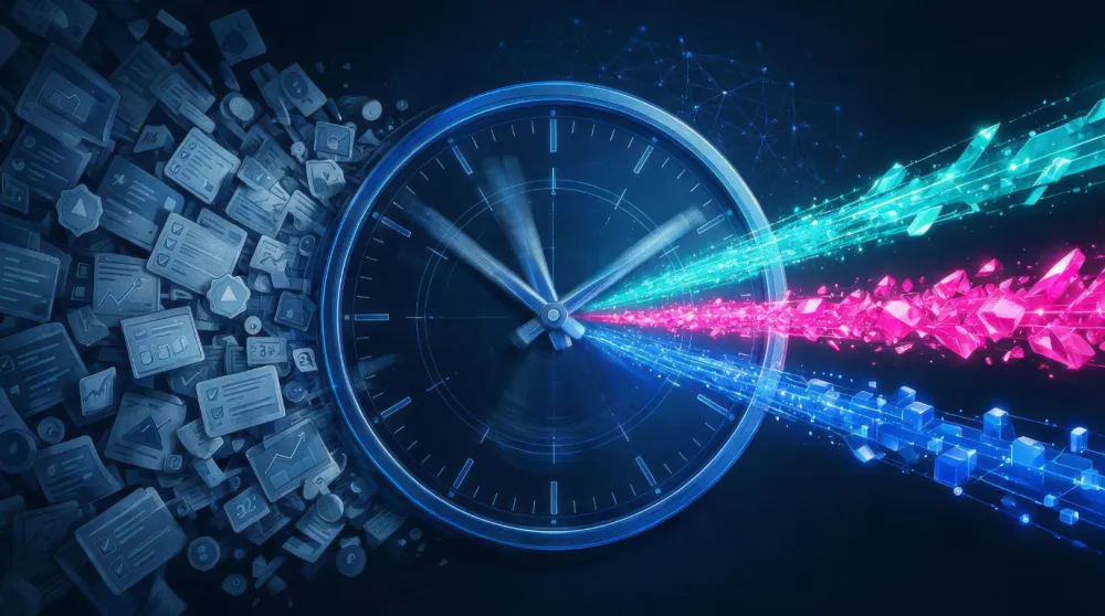 Clock firing three colorful rays of light