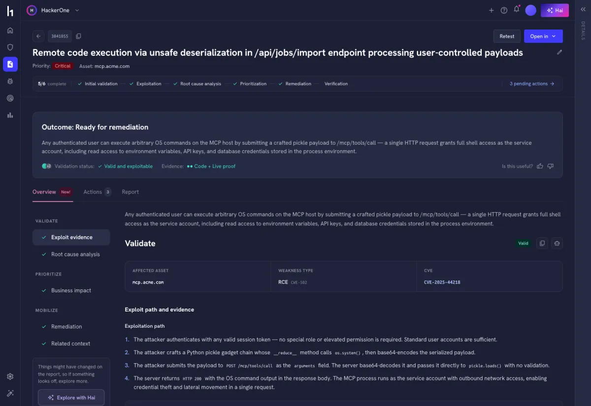 A validated finding with H1 Remediation
