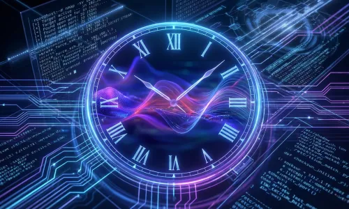Clock on a Digital Background